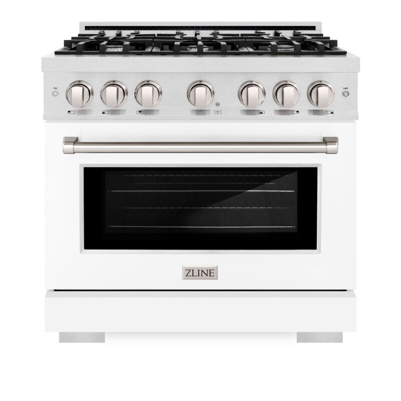 ZLINE 36 in. 5.2 cu. ft. Select Dual Fuel Range with 6 Burner Gas Cooktop and Electric Convection Oven in DuraSnow® Stainless Steel with White Matte Door (HDRS-WM-36) HDRSWM36