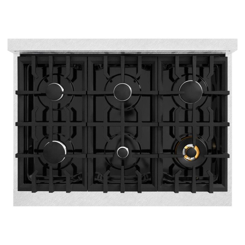 ZLINE 36 in. 5.2 cu. ft. Select Dual Fuel Range with 6 Burner Gas Cooktop and Electric Convection Oven in DuraSnow® Stainless Steel with White Matte Door (HDRS-WM-36) HDRSWM36
