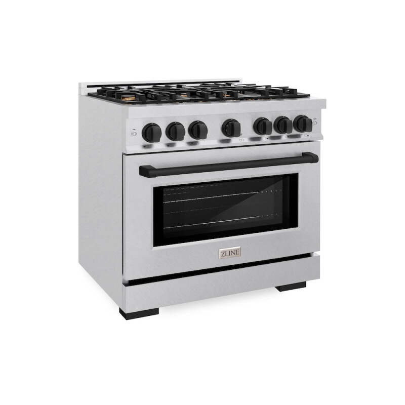 ZLINE Autograph Edition 36 in. 5.2 cu. ft. Select Dual Fuel Range with 6 Burner Gas Cooktop and Electric Convection Oven in DuraSnow® Stainless Steel with Matte Black Accents (HDRSZ-36-MB) HD