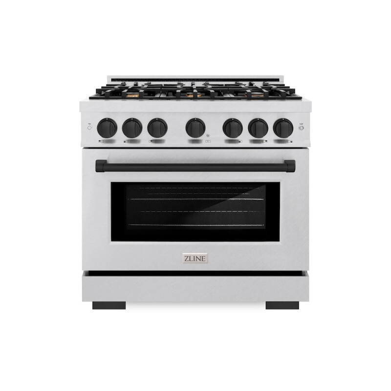 ZLINE Autograph Edition 36 in. 5.2 cu. ft. Select Dual Fuel Range with 6 Burner Gas Cooktop and Electric Convection Oven in DuraSnow® Stainless Steel with Matte Black Accents (HDRSZ-36-MB) HDRSZ36MB, product image 2 of 13
