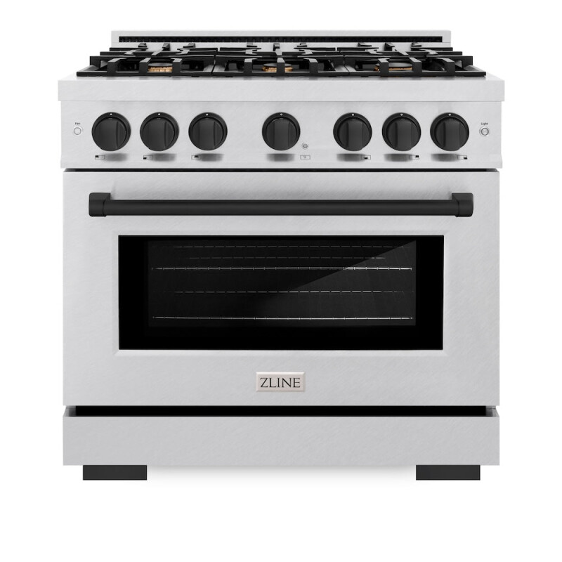 ZLINE Autograph Edition 36 in. 5.2 cu. ft. Select Dual Fuel Range with 6 Burner Gas Cooktop and Electric Convection Oven in DuraSnow® Stainless Steel with Matte Black Accents (HDRSZ-36-MB) HDRSZ36MB, product image 3 of 13