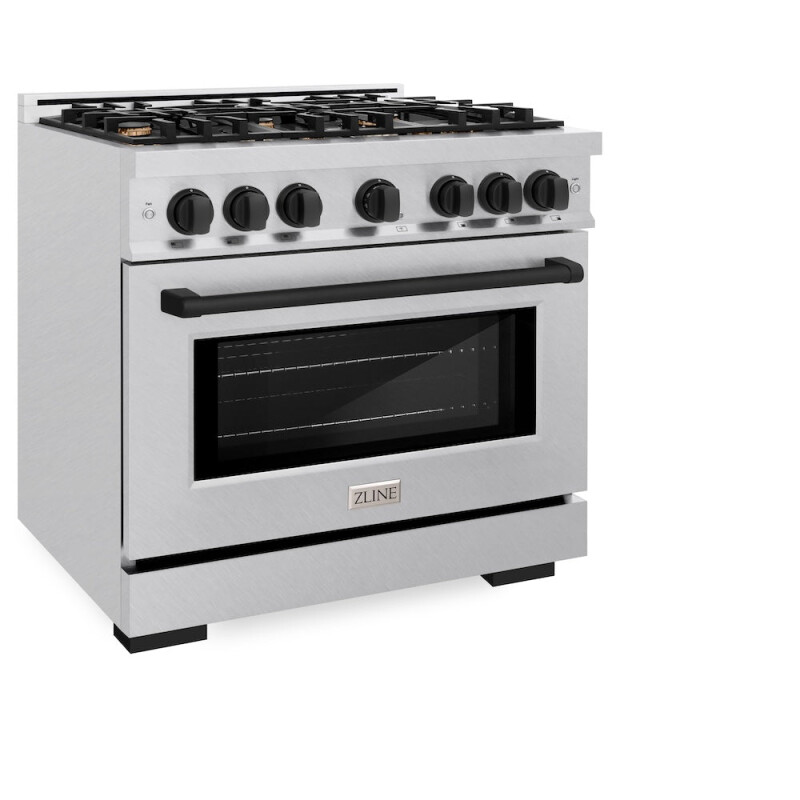 ZLINE Autograph Edition 36 in. 5.2 cu. ft. Select Dual Fuel Range with 6 Burner Gas Cooktop and Electric Convection Oven in DuraSnow® Stainless Steel with Matte Black Accents (HDRSZ-36-MB) HDRSZ36MB, product image 5 of 13