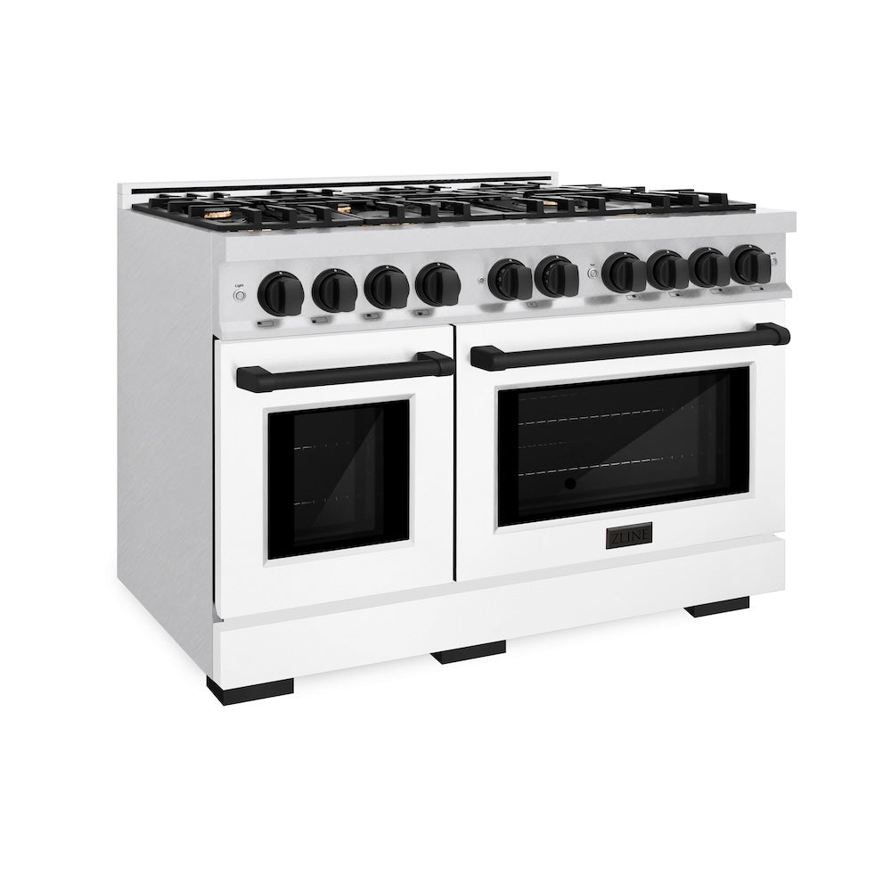 ZLINE Autograph Edition 48 in. 6.7 cu. ft. Select Double Oven Dual Fuel Range with 8 Burner Gas Cooktop in DuraSnow® Stainless Steel with White Matte Doors and Matte Black Accents (HDRSZ-WM-4
