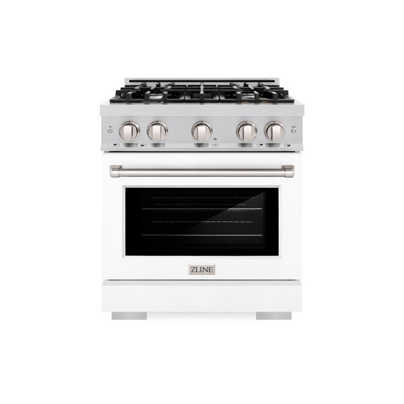ZLINE 30 in. 4.2 cu. ft. Select Dual Fuel Range with 4 Burner Gas Cooktop and Electric Convection Oven in Stainless Steel with White Matte Door (HDR-WM-30) HDRWM30