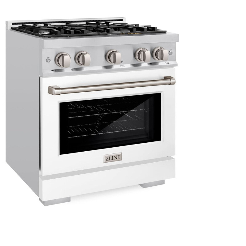 ZLINE 30 in. 4.2 cu. ft. Select Dual Fuel Range with 4 Burner Gas Cooktop and Electric Convection Oven in Stainless Steel with White Matte Door (HDR-WM-30) HDRWM30