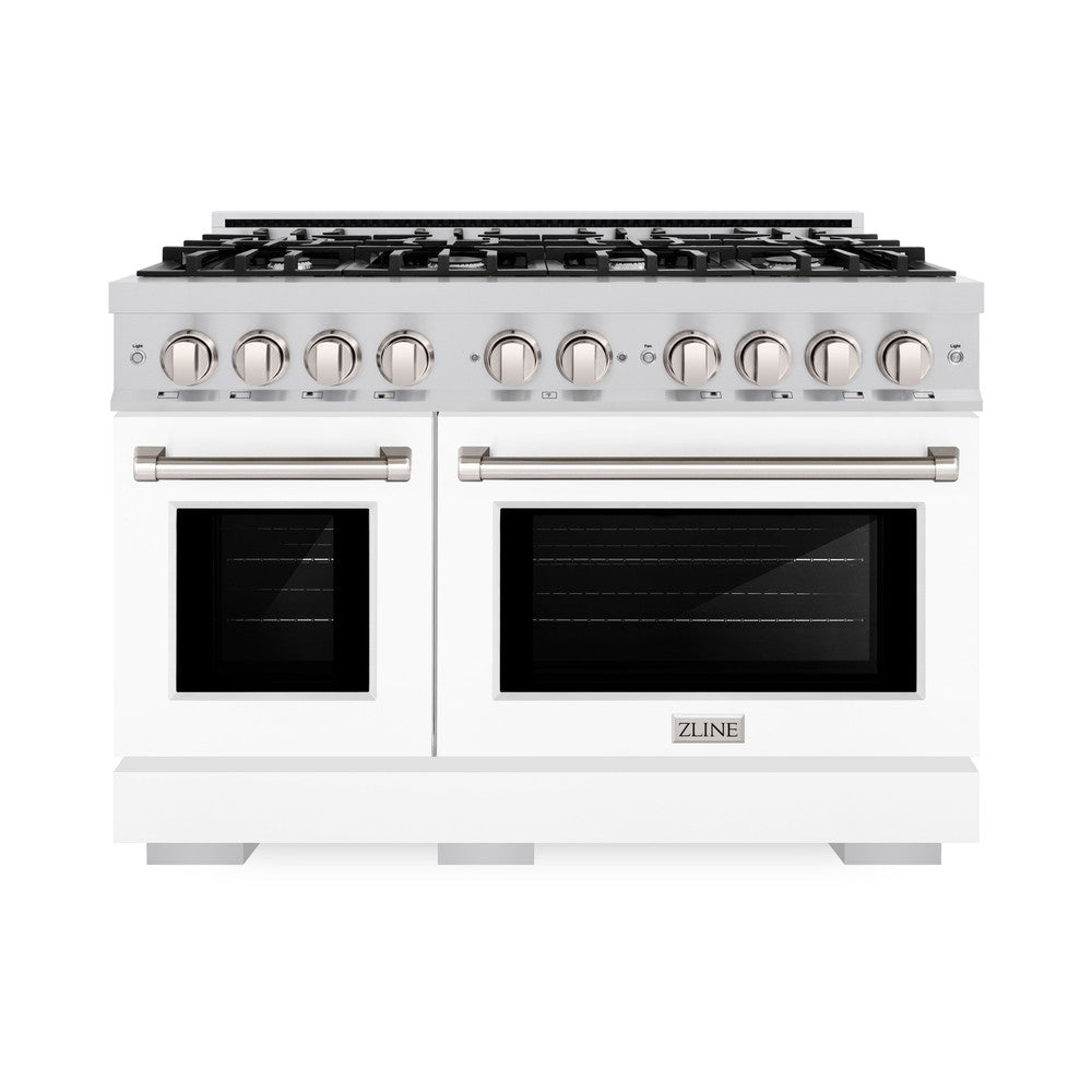 ZLINE 48 in. 6.7 cu. ft. Select Double Oven Dual Fuel Range with 8 Burner Gas Cooktop in Stainless Steel with White Matte Doors (HDR-WM-48) HDRWM48