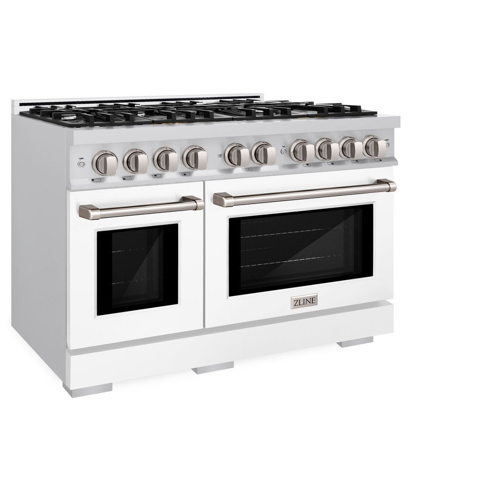 ZLINE 48 in. 6.7 cu. ft. Select Double Oven Dual Fuel Range with 8 Burner Gas Cooktop in Stainless Steel with White Matte Doors (HDR-WM-48) HDRWM48