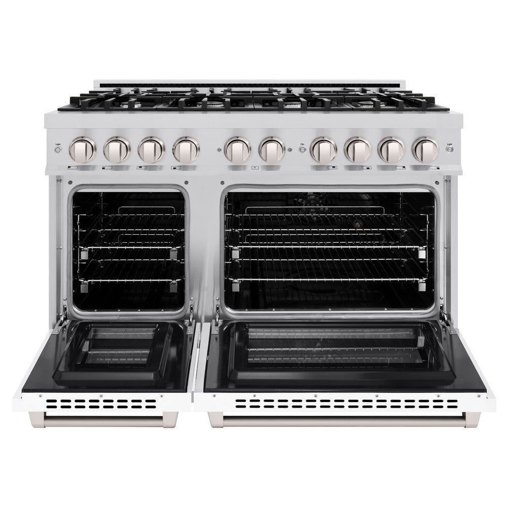 ZLINE 48 in. 6.7 cu. ft. Select Double Oven Dual Fuel Range with 8 Burner Gas Cooktop in Stainless Steel with White Matte Doors (HDR-WM-48) HDRWM48