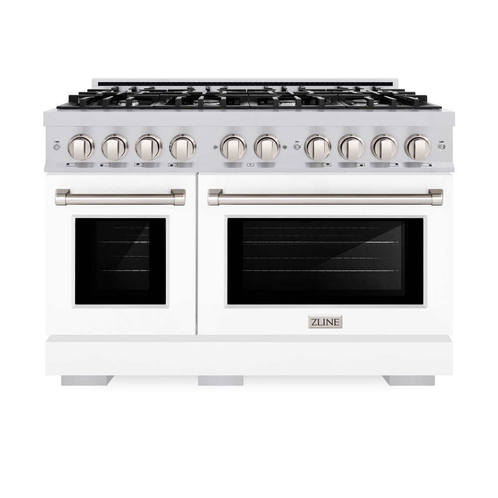 ZLINE 48 in. 6.7 cu. ft. Select Double Oven Dual Fuel Range with 8 Burner Gas Cooktop in Stainless Steel with White Matte Doors (HDR-WM-48) HDRWM48
