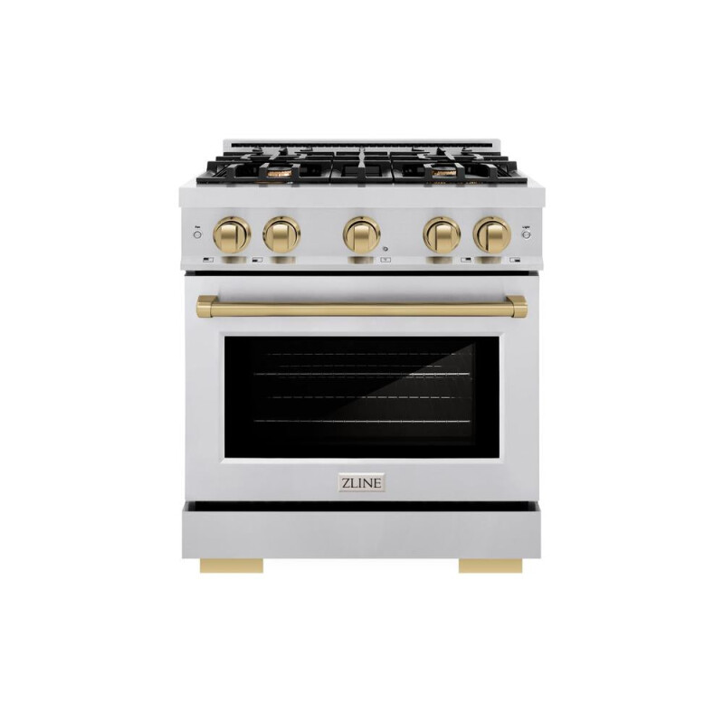 ZLINE Autograph Edition 30 in. 4.2 cu. ft. Select Dual Fuel Range with 4 Burner Gas Cooktop and Electric Convection Oven in Stainless Steel with Champagne Bronze Accents (HDRZ-30-CB) HDRZ30CB