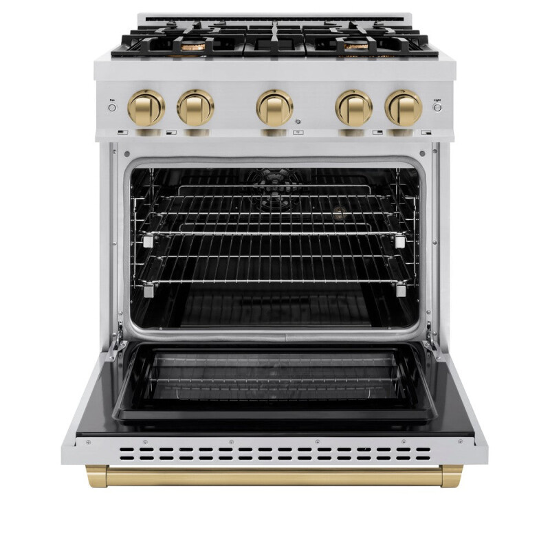 ZLINE Autograph Edition 30 in. 4.2 cu. ft. Select Dual Fuel Range with 4 Burner Gas Cooktop and Electric Convection Oven in Stainless Steel with Champagne Bronze Accents (HDRZ-30-CB) HDRZ30CB