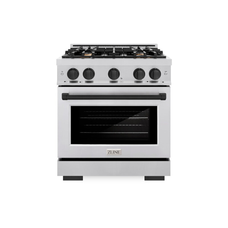 ZLINE Autograph Edition 30 in. 4.2 cu. ft. Select Dual Fuel Range with 4 Burner Gas Cooktop and Electric Convection Oven in Stainless Steel with Matte Black Accents (HDRZ-30-MB) HDRZ30MB, product image 2 of 11