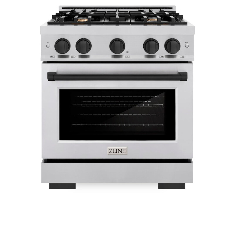 ZLINE Autograph Edition 30 in. 4.2 cu. ft. Select Dual Fuel Range with 4 Burner Gas Cooktop and Electric Convection Oven in Stainless Steel with Matte Black Accents (HDRZ-30-MB) HDRZ30MB, product image 3 of 11