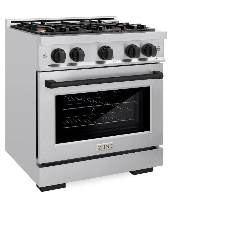 ZLINE Autograph Edition 30 in. 4.2 cu. ft. Select Dual Fuel Range with 4 Burner Gas Cooktop and Electric Convection Oven in Stainless Steel with Matte Black Accents (HDRZ-30-MB) HDRZ30MB, product image 5 of 11