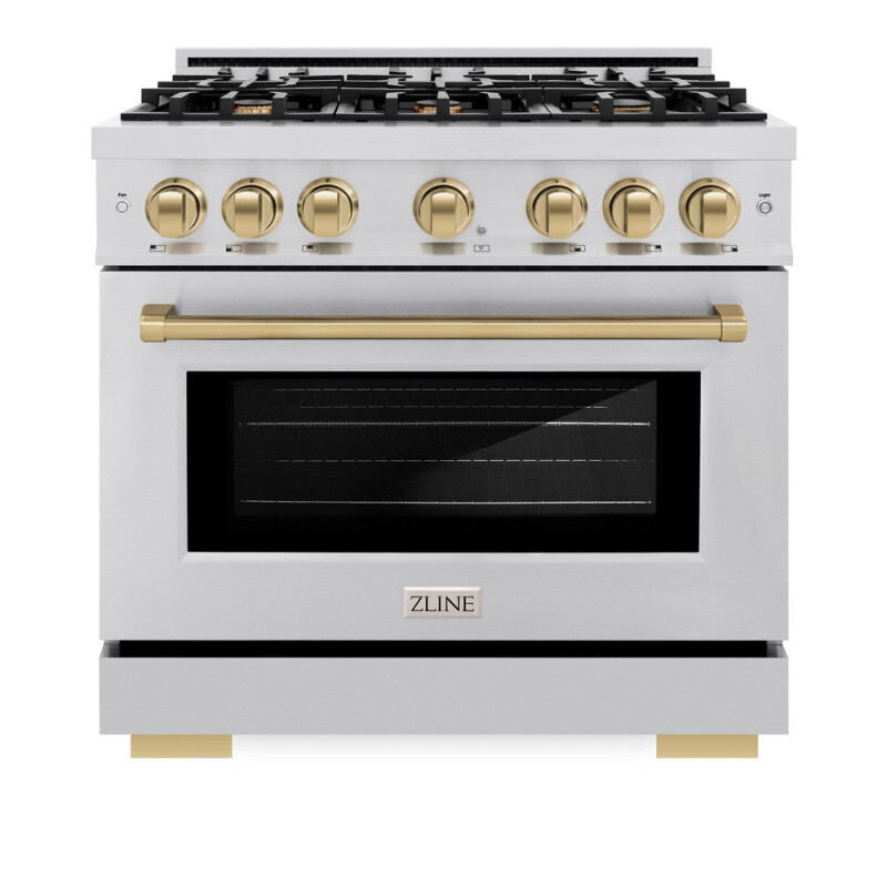 ZLINE Autograph Edition 36 in. 5.2 cu. ft. Select Dual Fuel Range with 6 Burner Gas Cooktop and Electric Convection Oven in Stainless Steel with Champagne Bronze Accents (HDRZ-36-CB) HDRZ36CB