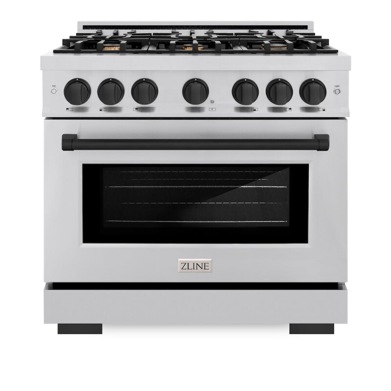 ZLINE Autograph Edition 36 in. 5.2 cu. ft. Select Dual Fuel Range with 6 Burner Gas Cooktop and Electric Convection Oven in Stainless Steel with Matte Black Accents (HDRZ-36-MB) HDRZ36MB, product image 3 of 12