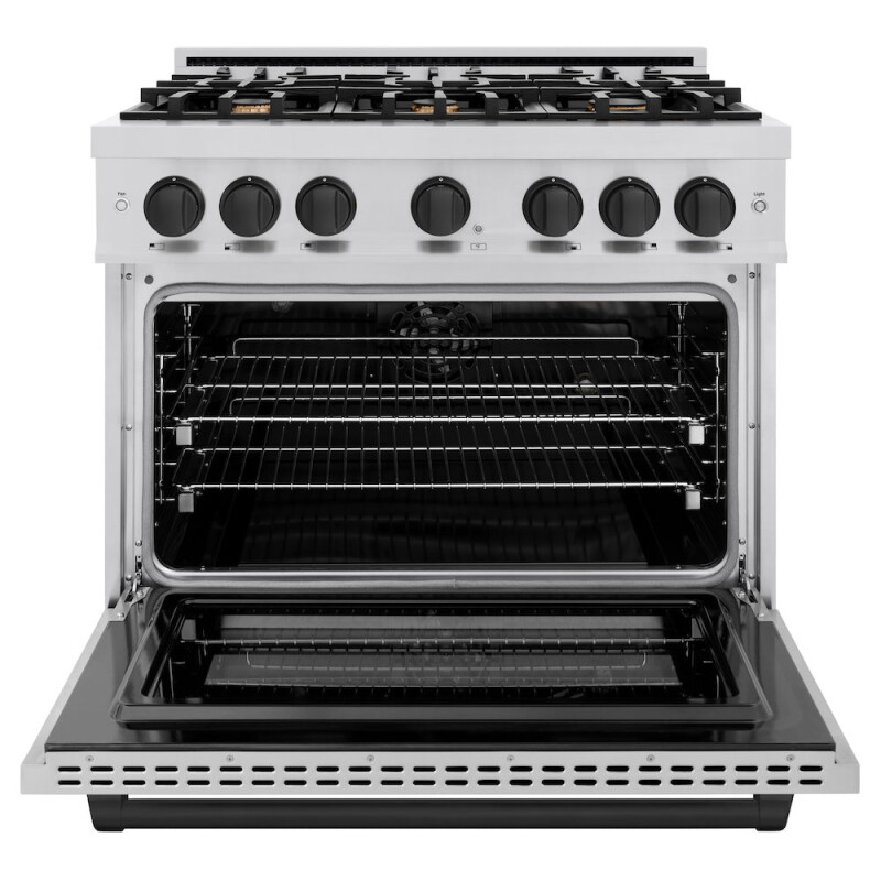 ZLINE Autograph Edition 36 in. 5.2 cu. ft. Select Dual Fuel Range with 6 Burner Gas Cooktop and Electric Convection Oven in Stainless Steel with Matte Black Accents (HDRZ-36-MB) HDRZ36MB, product image 4 of 12