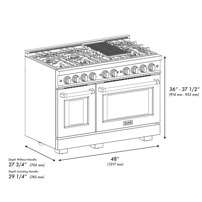 ZLINE Autograph Edition 48 in. 6.7 cu. ft. Select Double Oven Dual Fuel Range with 8 Burner Gas Cooktop in Stainless Steel and Champagne Bronze Accents (HDRZ-48-CB) HDRZ48CB
