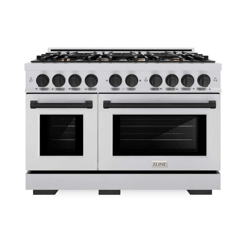 ZLINE Autograph Edition 48 in. 6.7 cu. ft. Select Double Oven Dual Fuel Range with 8 Burner Gas Cooktop in Stainless Steel and Matte Black Accents (HDRZ-48-MB) HDRZ48MB