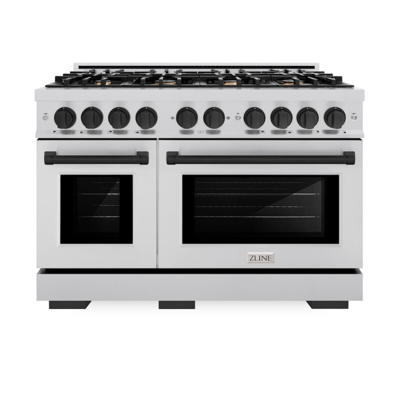 ZLINE Autograph Edition 48 in. 6.7 cu. ft. Select Double Oven Dual Fuel Range with 8 Burner Gas Cooktop in Stainless Steel and Matte Black Accents (HDRZ-48-MB) HDRZ48MB