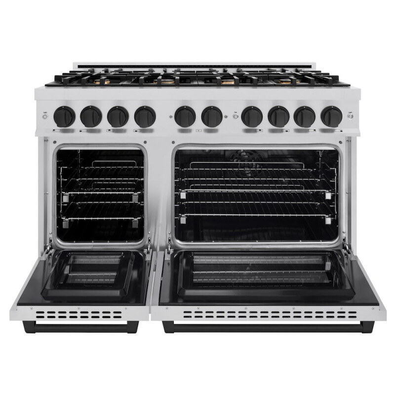 ZLINE Autograph Edition 48 in. 6.7 cu. ft. Select Double Oven Dual Fuel Range with 8 Burner Gas Cooktop in Stainless Steel and Matte Black Accents (HDRZ-48-MB) HDRZ48MB
