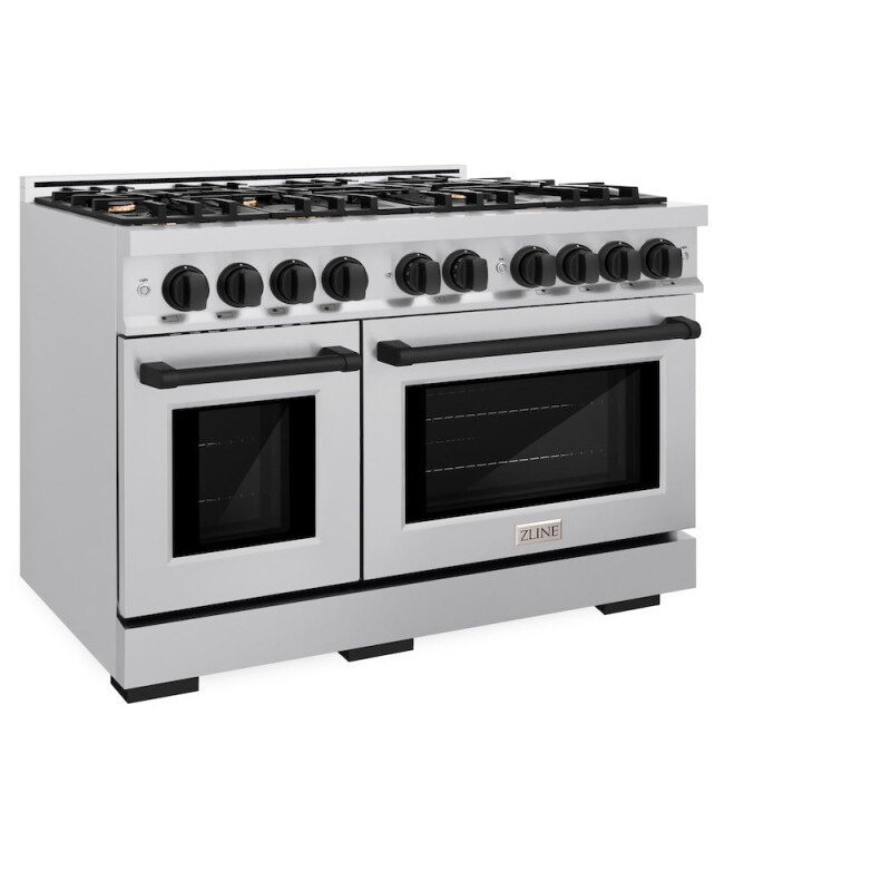 ZLINE Autograph Edition 48 in. 6.7 cu. ft. Select Double Oven Dual Fuel Range with 8 Burner Gas Cooktop in Stainless Steel and Matte Black Accents (HDRZ-48-MB) HDRZ48MB