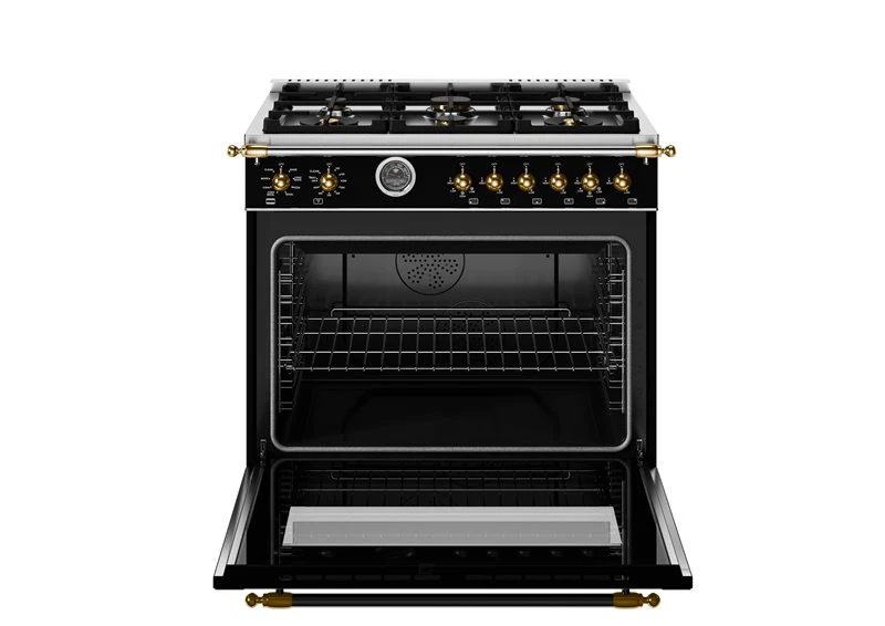 36 inch Dual Fuel Range, 6 Brass Burner and Cast Iron Griddle, Electric Self-Clean Oven - Gold Accents HER366BCFEPNG
