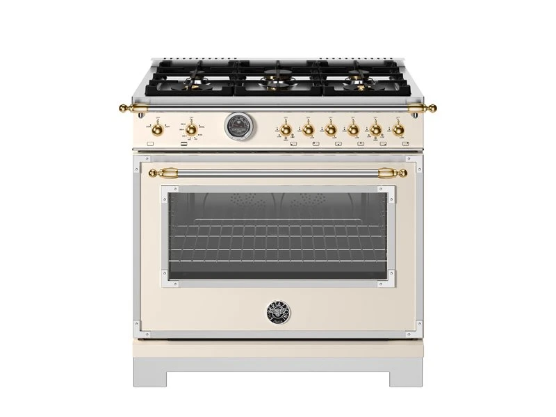 36 inch All Gas Range, 6 Brass Burners and Cast Iron Griddle - Gold Accents HER366BCFGMAG