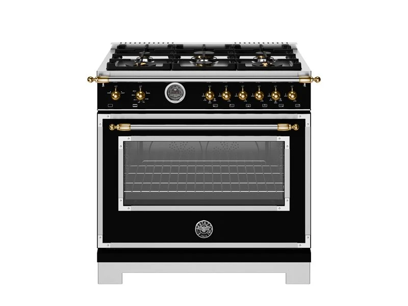 36 inch All Gas Range, 6 Brass Burners and Cast Iron Griddle - Gold Accents HER366BCFGMNG