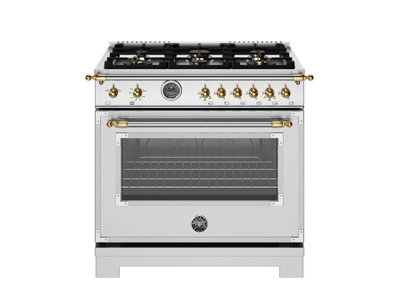 36 inch All Gas Range, 6 Brass Burners and Cast Iron Griddle - Gold Accents HER366BCFGMXG
