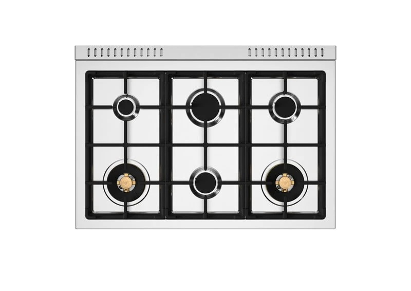 36 inch All Gas Range, 6 Brass Burners and Cast Iron Griddle - Gold Accents HER366BCFGMXG
