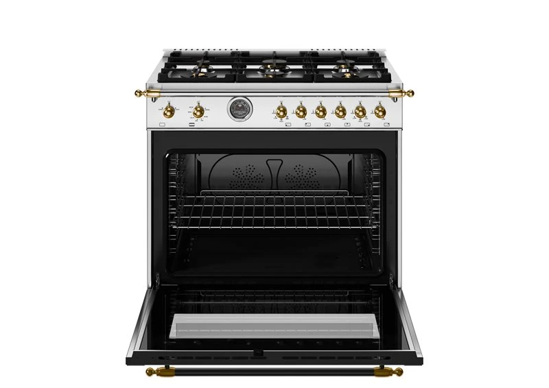 36 inch All Gas Range, 6 Brass Burners and Cast Iron Griddle - Gold Accents HER366BCFGMXG