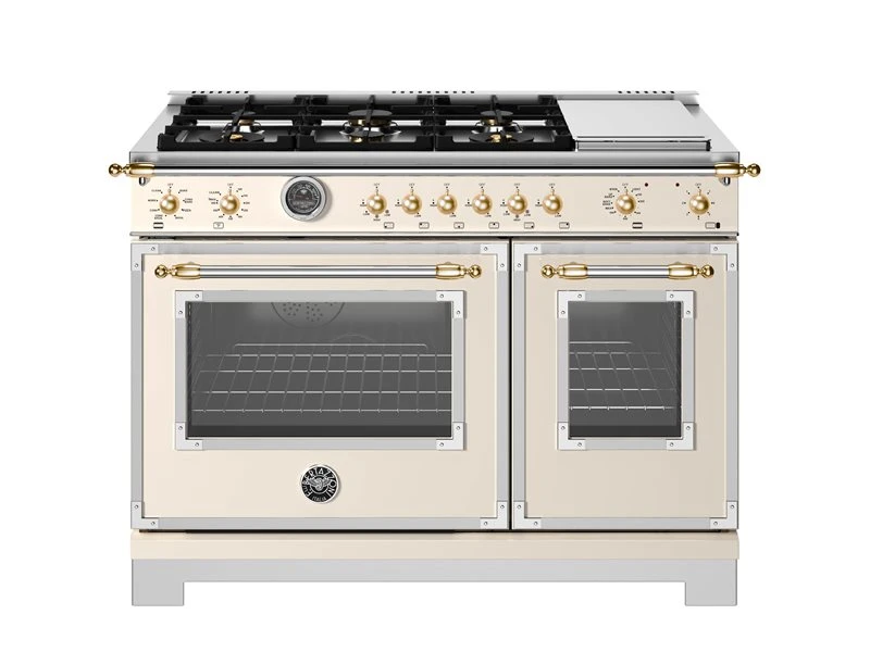 48 inch Dual Fuel Range, 6 Brass Burners and Griddle, Electric Self-Clean Oven - Gold Accents HER486BTFEPAG