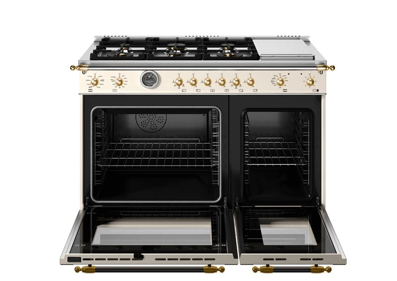 48 inch Dual Fuel Range, 6 Brass Burners and Griddle, Electric Self-Clean Oven - Gold Accents HER486BTFEPAG