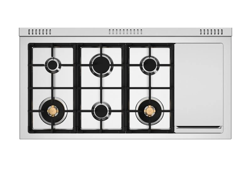 48 inch Dual Fuel Range, 6 Brass Burners and Griddle, Electric Self-Clean Oven - Gold Accents HER486BTFEPNG