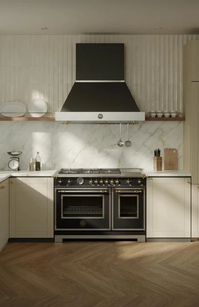 48 inch Dual Fuel Range, 6 Brass Burners and Griddle, Electric Self-Clean Oven - Gold Accents HER486BTFEPNG