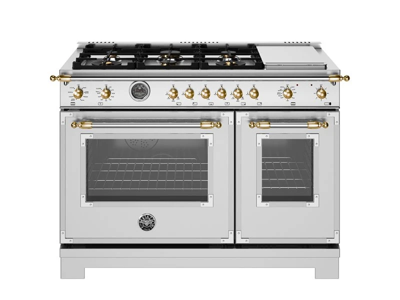 48 inch Dual Fuel Range, 6 Brass Burners and Griddle, Electric Self-Clean Oven - Gold Accents HER486BTFEPXG