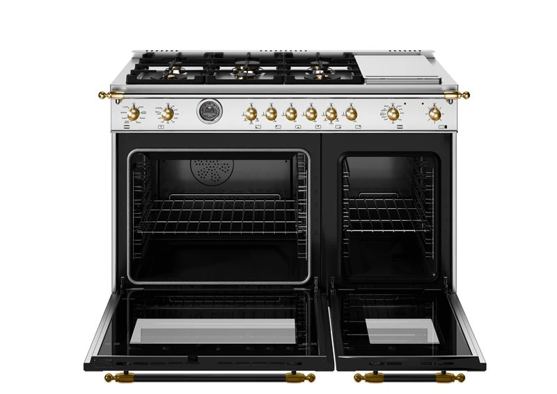 48 inch Dual Fuel Range, 6 Brass Burners and Griddle, Electric Self-Clean Oven - Gold Accents HER486BTFEPXG