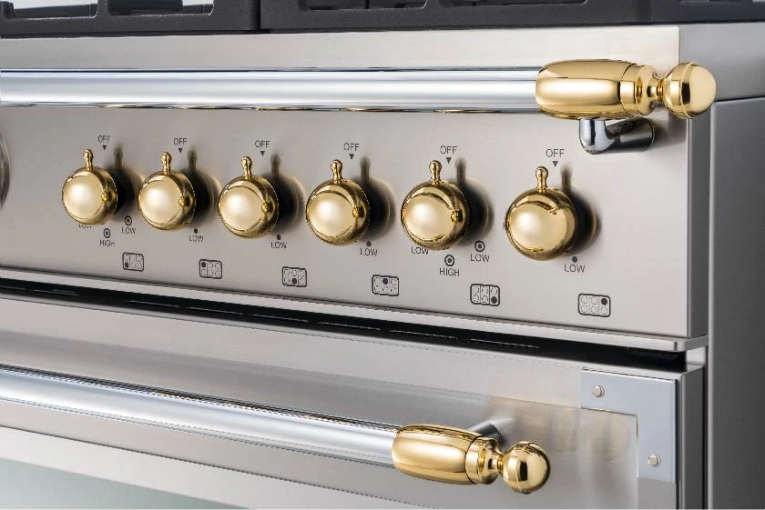 48 inch Induction Range, 6 Heating Zones and Cast Iron Griddle, Electric Self-Clean Oven - Gold Accents HER486IGFEPAG