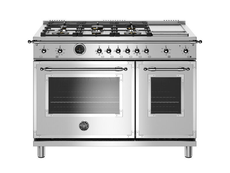 48 inch Dual Fuel Range, 6 Brass Burners and Griddle, Electric Self Clean Oven HERT486GDFSXT