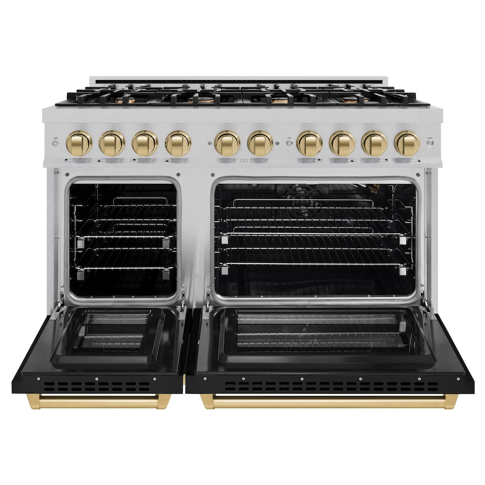 Autograph Edition 48 in. 6.7 cu. ft. Select Double Oven Gas Range with 8 Burner Cooktop HGRSZBLM48CB, product image 3 of 13