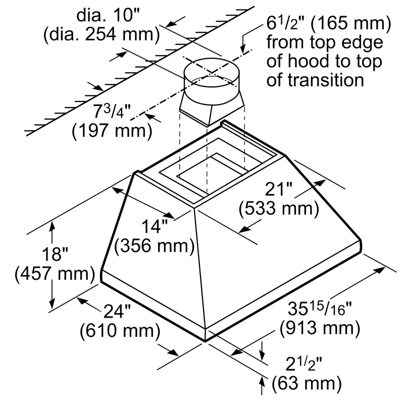 Professional Pyramid Chimney Wall Hood 36'' HPCN36WS