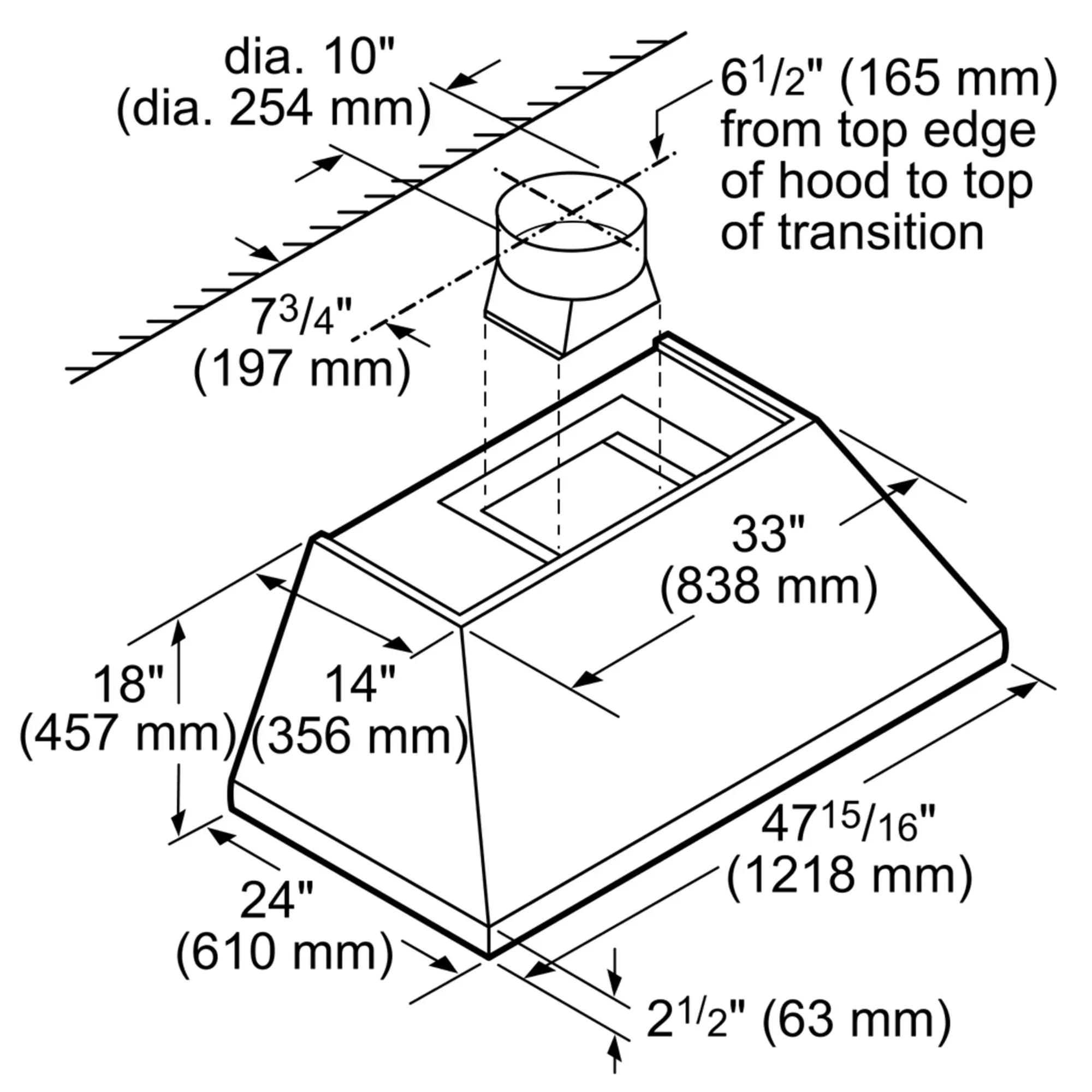 Professional Pyramid Chimney Wall Hood 48'' HPCN48WS