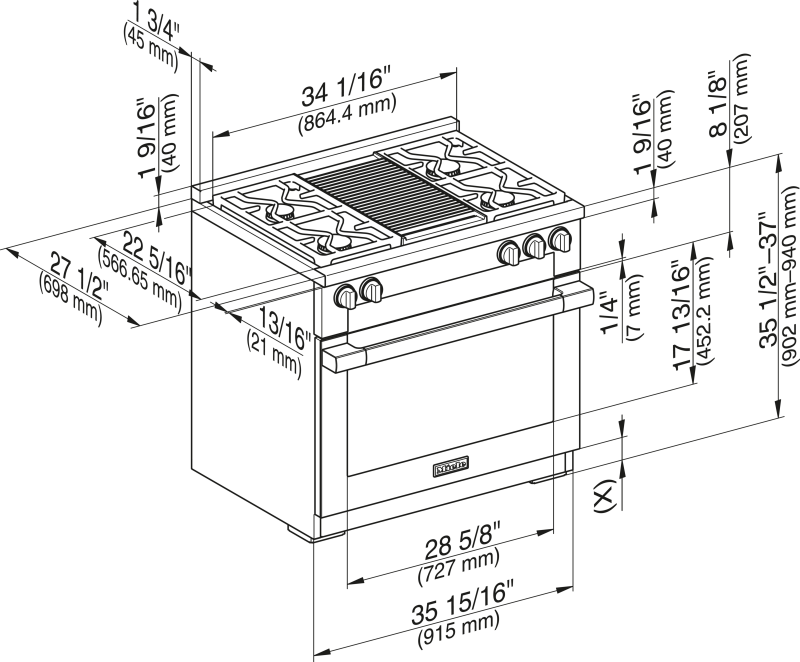 36" Duel Fuel Range 4 Burner/Grill Mtouch (Stainless Steel) HR19353GDFGRCTS