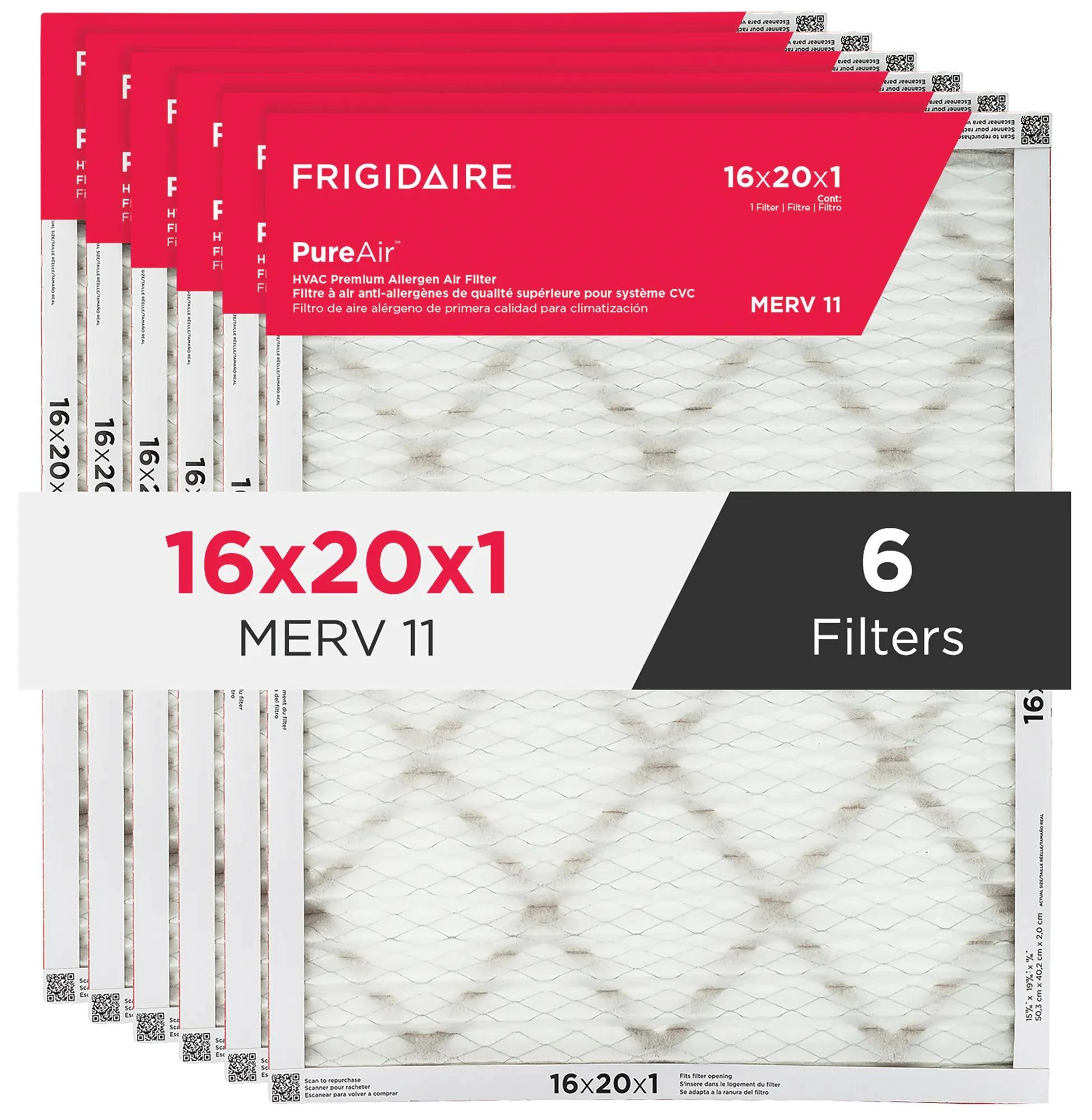 PureAir® 16" x 20" x 1" MERV 11 Premium Allergen Air Filter - 6 Pack HVAC1620116