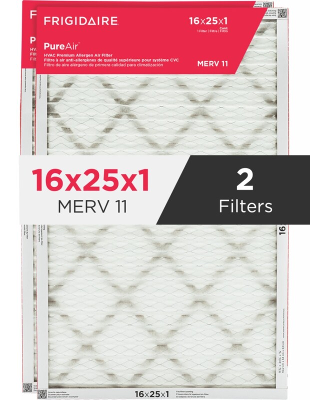 PureAir  16" x 25" x 1" MERV 11 Premium Allergen Air Filter -  2 Pack HVAC1625112