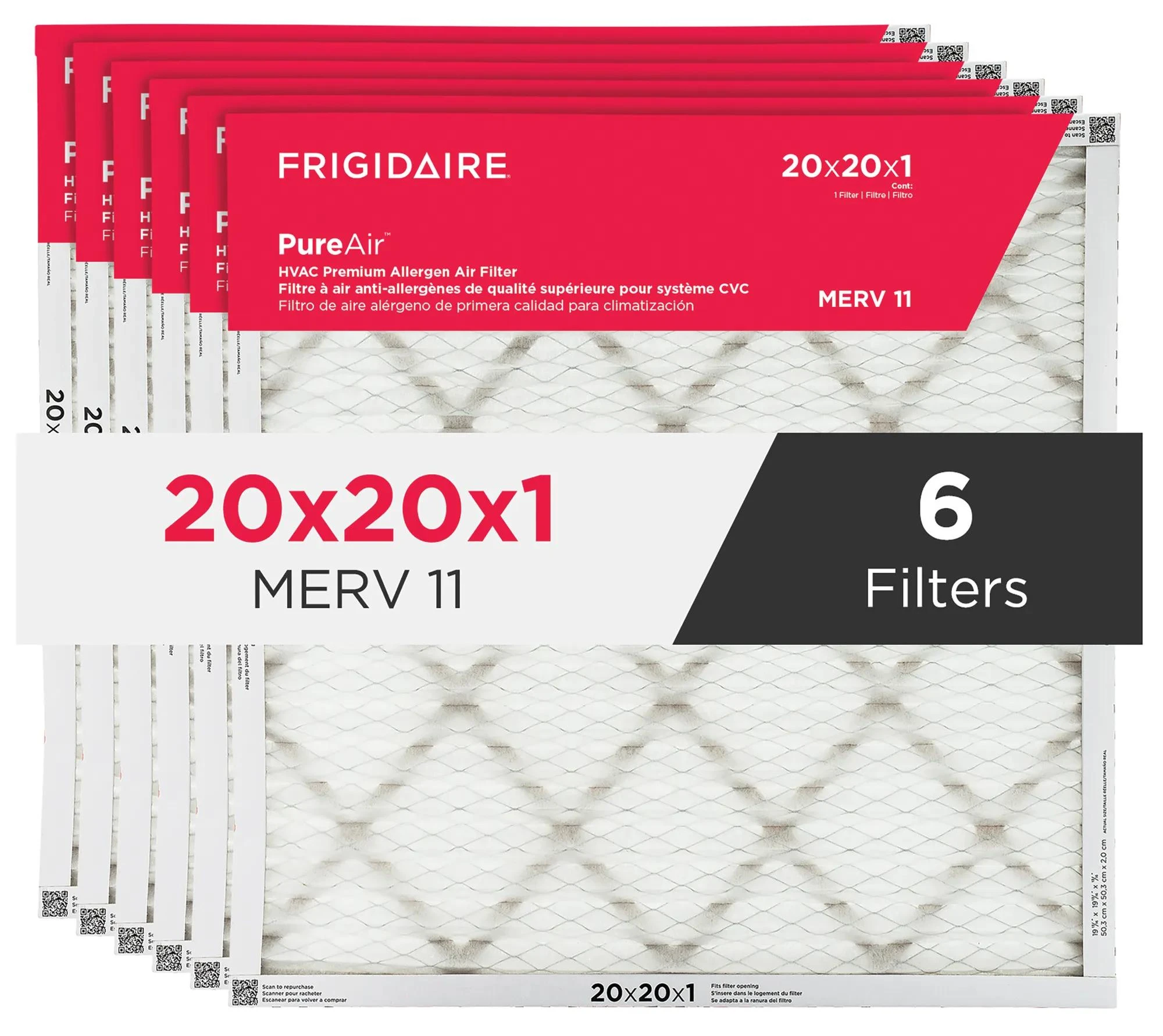 PureAir® 20" x 20" x 1" MERV 11 Premium Allergen Air Filter - 6 Pack HVAC2020116