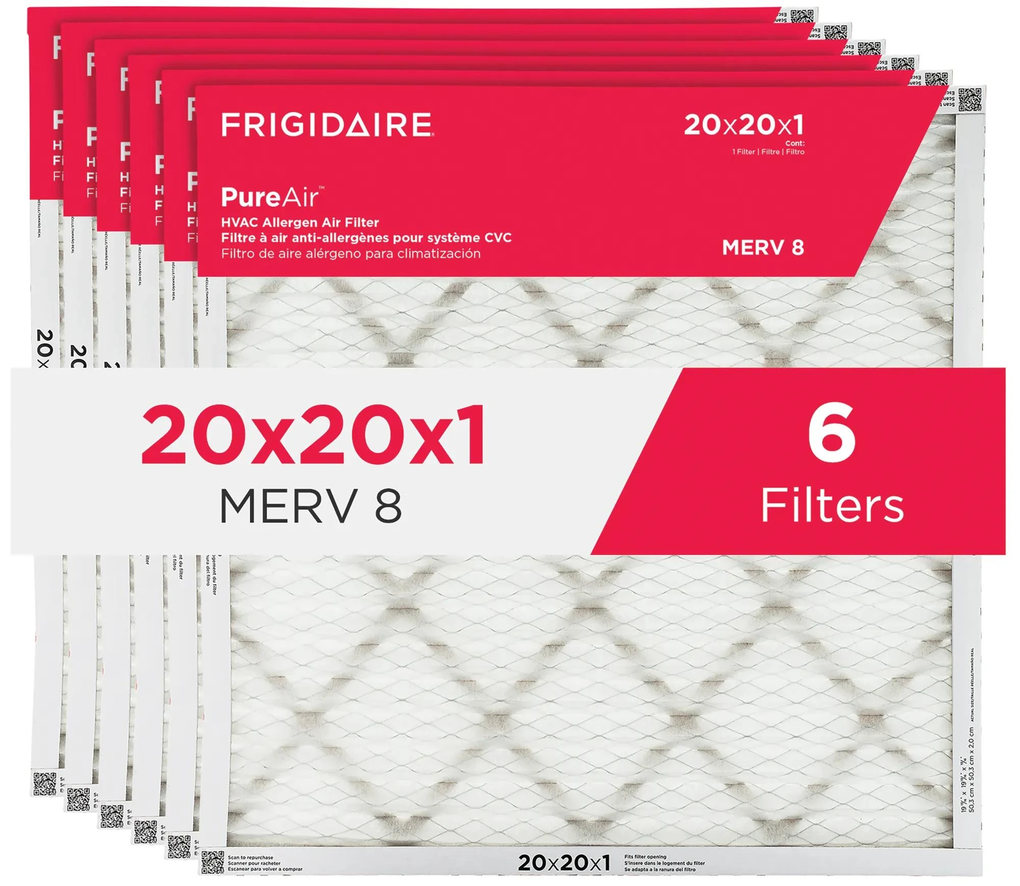 PureAir® 20" x 20" x 1" MERV 8 Allergen Air Filter - 6 Pack HVAC202086