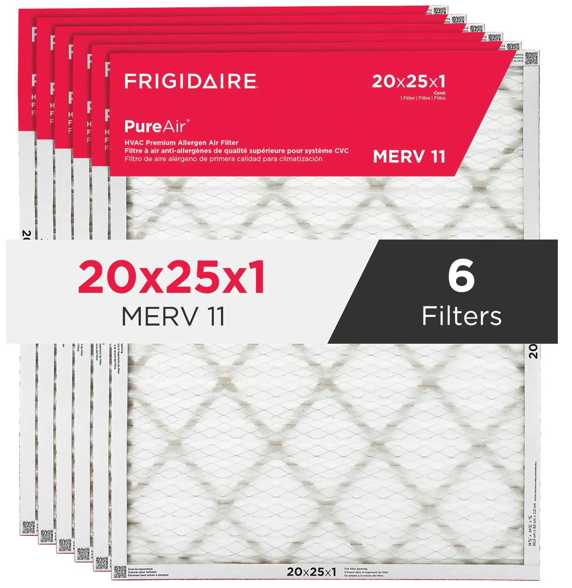 PureAir® 20" x 25" x 1" MERV 11 Premium Allergen Air Filter - 6 Pack HVAC2025116