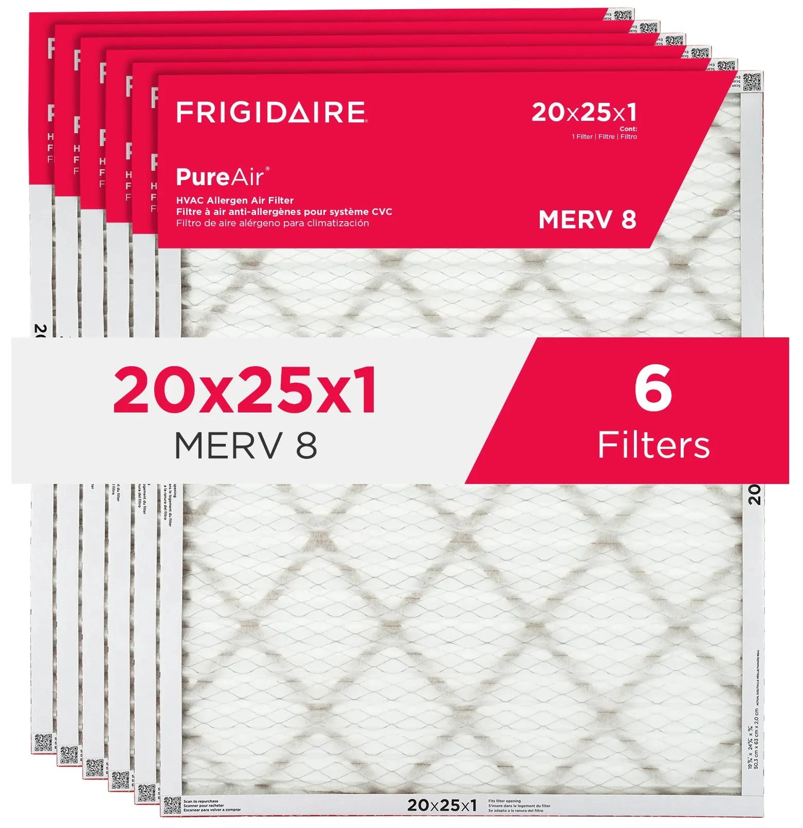 PureAir® 20" x 25" x 1" MERV Allergen 8 Air Filter - 6 Pack HVAC202586